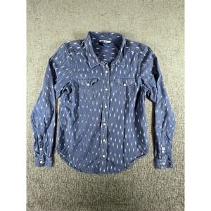 KAVU Womens Button Down Long Sleeve Shirt, Navy/White Medium